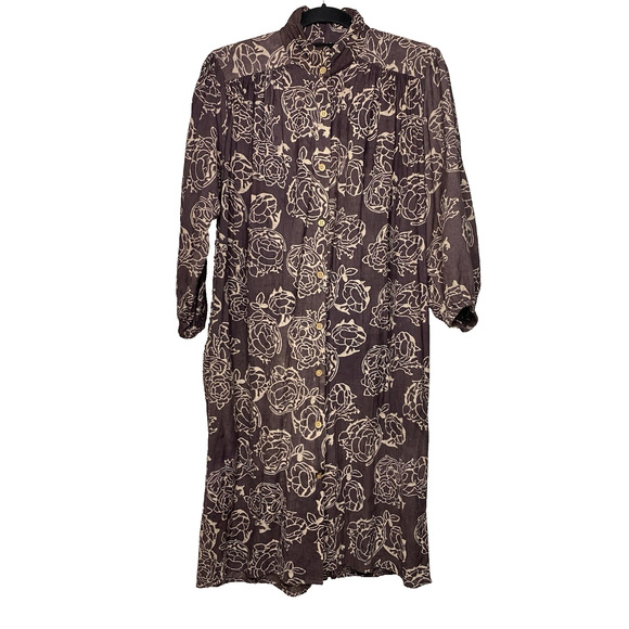 Umber & Ochre Samira Tunic Dress Chocolate Floral Cotton Women's Small Pockets - Picture 1 of 9